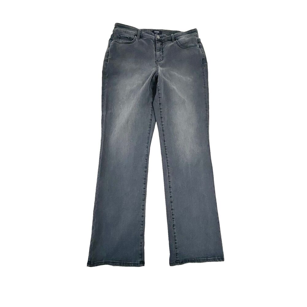 NYDJ Marilyn Straight Jeans Size 14 Gray‎ Black Acid Vintage Wash 31"